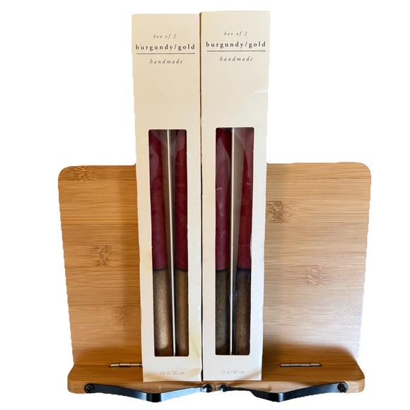 Pier 1 Burgundy Red & Gold Taper Candle Sticks 12" Handmade in Finland NEW Set 4 - Picture 2 of 7